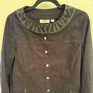 Denim Jean Jacket with Rhinestones and Crystals. Elegant, Feminine & Night Out!